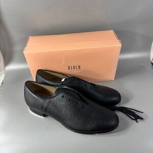 NIB Bloch Black Leather Tap Shoes Lace Up Dance with Techno Tap, Size 11